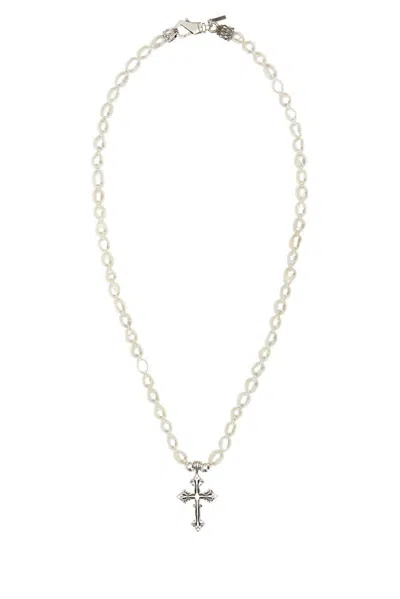 Emanuele Bicocchi Avelli Cross Pendant Pearl Necklace In White