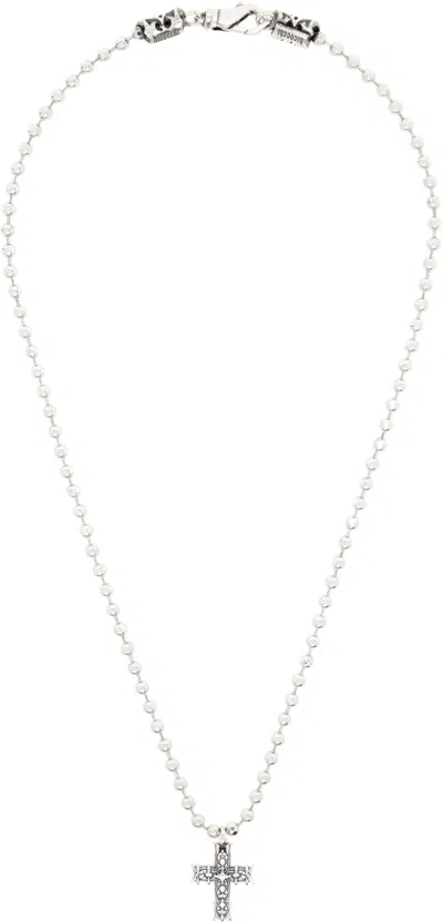Emanuele Bicocchi Beaded Chain Notre-dame Cross Necklace In Gray