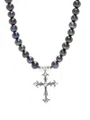 Emanuele Bicocchi Black Pearl Necklace With Fleury Cross In Black
