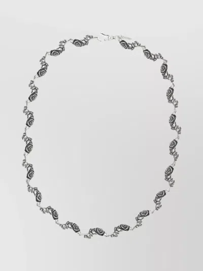 Emanuele Bicocchi Chain Necklace With Rose And Leaf Motifs In Metallic