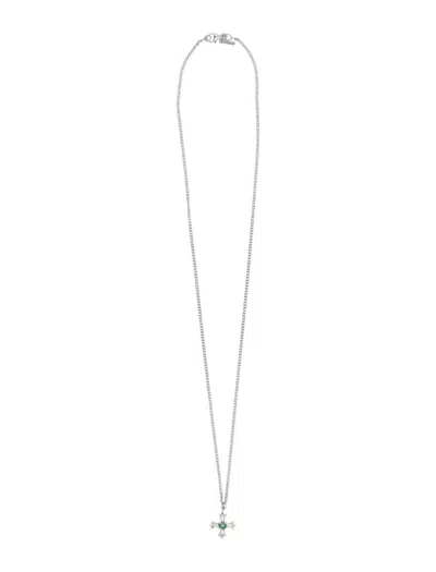 Emanuele Bicocchi Crest And Crystal Necklace In Silver