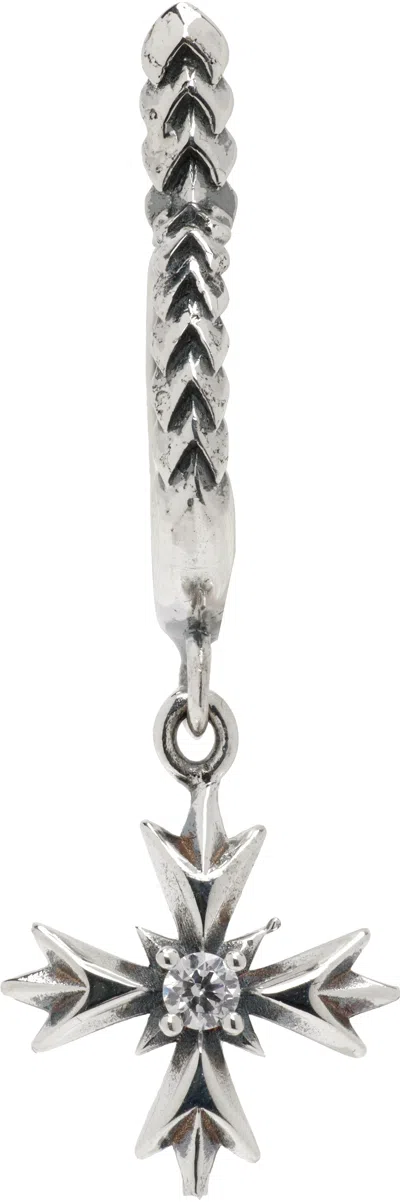 Emanuele Bicocchi Crest & Crystal Single Hoop Earring In Silver
