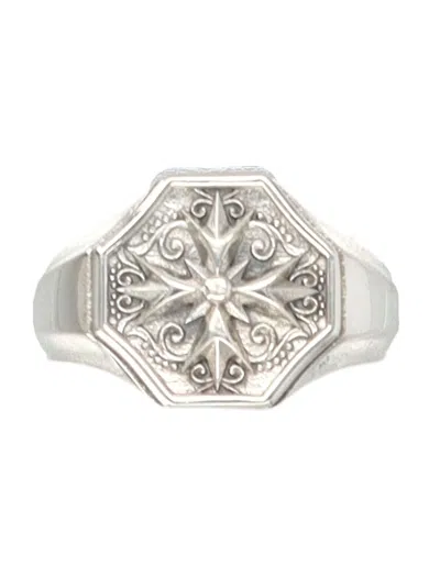 Emanuele Bicocchi Crest Design Sterling Silver Signet Ring In Metallic