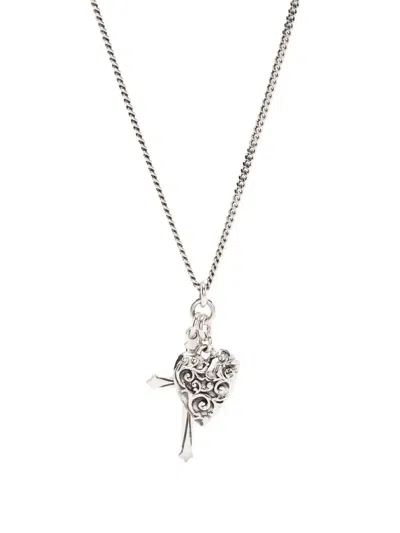 Emanuele Bicocchi Cross And Arabesque Heart Pendant In Silver