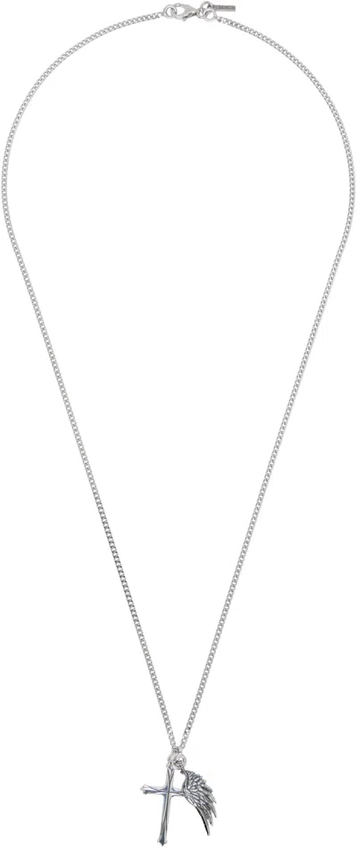 Emanuele Bicocchi Cross & Wing Necklace In Silver
