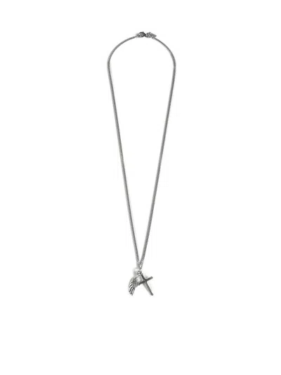 Emanuele Bicocchi Wing + Cross Pendant Necklace In Silver