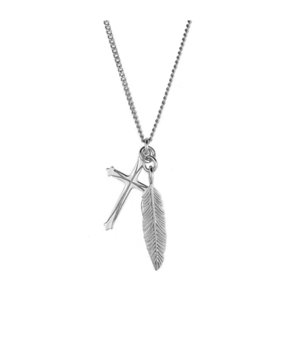 Emanuele Bicocchi Cross  Feather Necklace In Silver