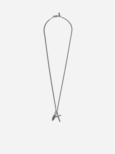 Emanuele Bicocchi Cross + Feather Pendant Necklace In Silver