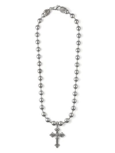 Emanuele Bicocchi Cross-pendant Ball-chain Necklace In Silver