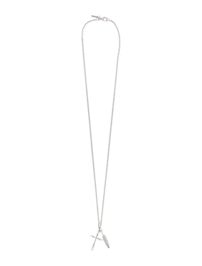 Emanuele Bicocchi Feather And Cross Necklace In Metallic