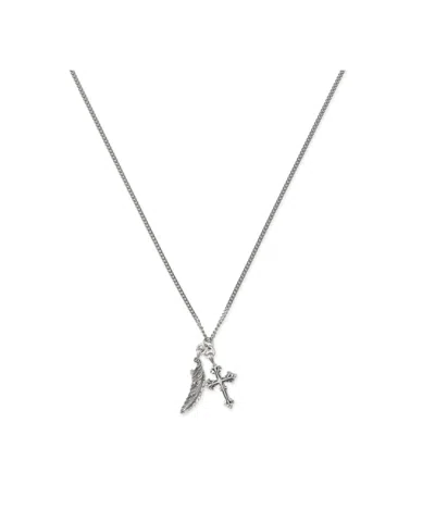 Emanuele Bicocchi Feather And Cross Necklace In Silver