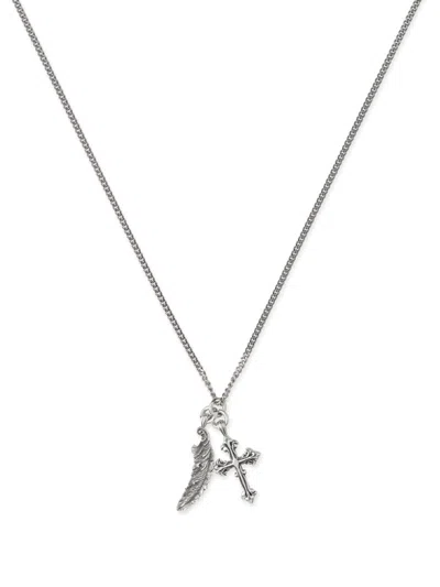 Emanuele Bicocchi Feather And Cross Necklace In Silver