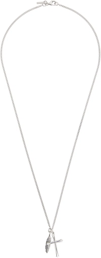Emanuele Bicocchi Feather & Cross Necklace In Silver