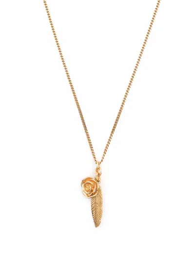 Emanuele Bicocchi Feather And Rose Pendant Necklace In Gold