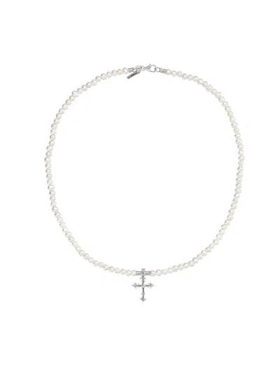 Emanuele Bicocchi Fleury Cross Pearl Necklace In White