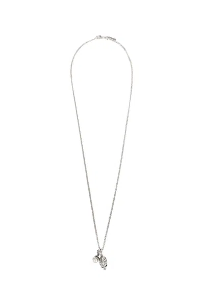 Emanuele Bicocchi Flourish Skull Necklace In Silver