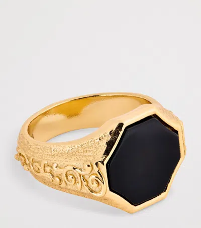 Emanuele Bicocchi Gold-plated Sterling Silver And Onyx Flourish Signet Ring