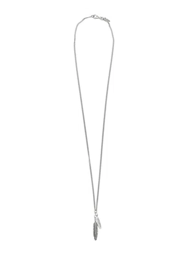 Emanuele Bicocchi Intricate Double Feather Pendant Necklace In Sterling Silver In White