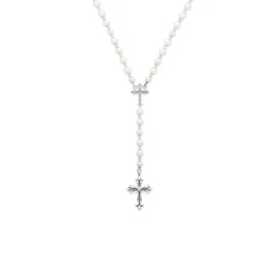 Emanuele Bicocchi Large Pearl Rosary Necklace In Silver