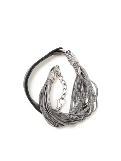 Emanuele Bicocchi Leather And Silver 925 Bracelet In Gray