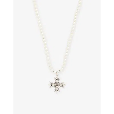 Emanuele Bicocchi Mens Silver Crest Sterling Silver And Freshwater Pearls Pendant Necklace In Gray
