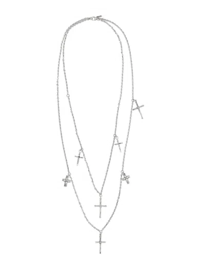 Emanuele Bicocchi Multi Cross Double Necklace In Silver