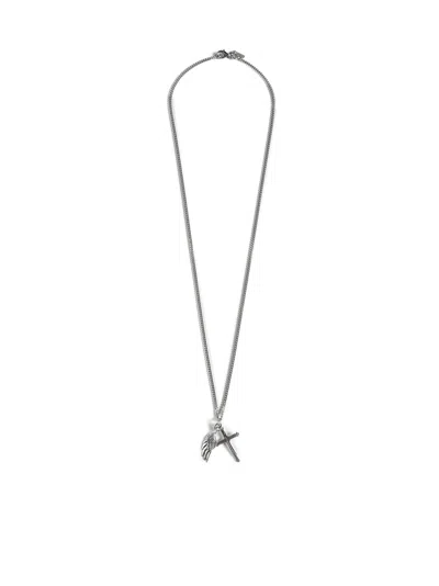 Emanuele Bicocchi Wing + Cross Pendant Necklace In Silver