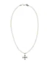 Emanuele Bicocchi Pearl Necklace With Silver Cross Pendant In Metallic