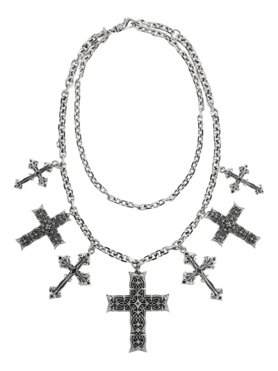 Emanuele Bicocchi Notre-dame Crosses Chain Necklace In Metallic