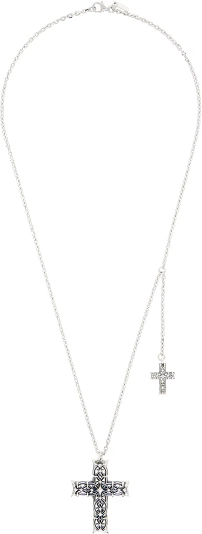 Emanuele Bicocchi Notre-dame Cross & Side Cross Necklace In Silver