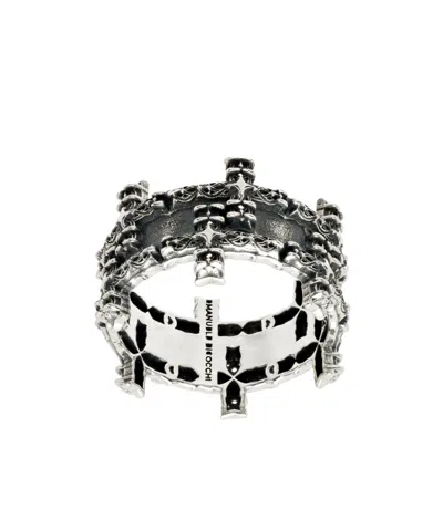Emanuele Bicocchi Notre-dame Cross Double Band Ring In Silver