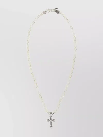 Emanuele Bicocchi Pearl And Cross Pendant Necklace In Metallic