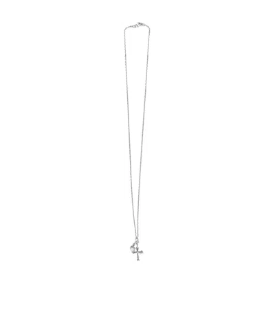 Emanuele Bicocchi Pearl And Cross Pendant Necklace In Gray