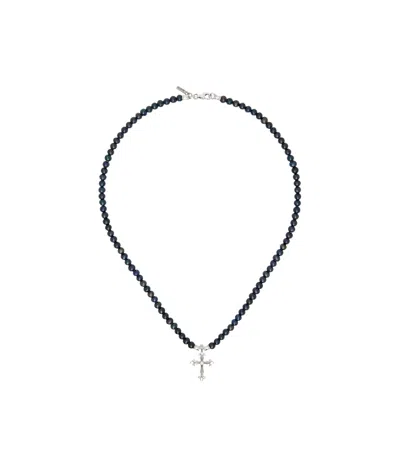 Emanuele Bicocchi Pearl Cross Necklace In Black