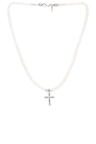 Emanuele Bicocchi Pearl Necklace With Fleury Cross In White