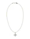 Emanuele Bicocchi Pearl Necklace With Silver Cross Pendant In Metallic