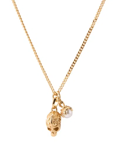 Emanuele Bicocchi Pearl Skull Necklace In Gold