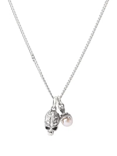 Emanuele Bicocchi Pearl Skull Necklace In Orange