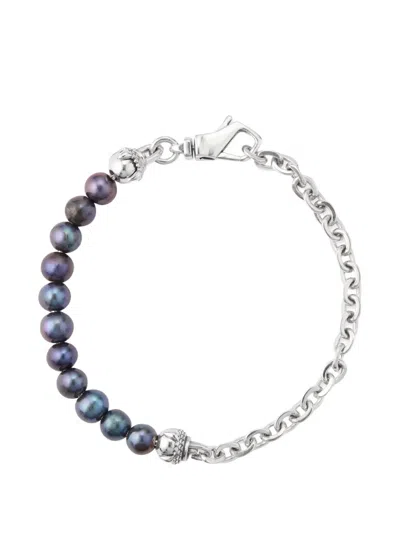 Emanuele Bicocchi Pearl-embellished Chain-link Bracelet In Metallic