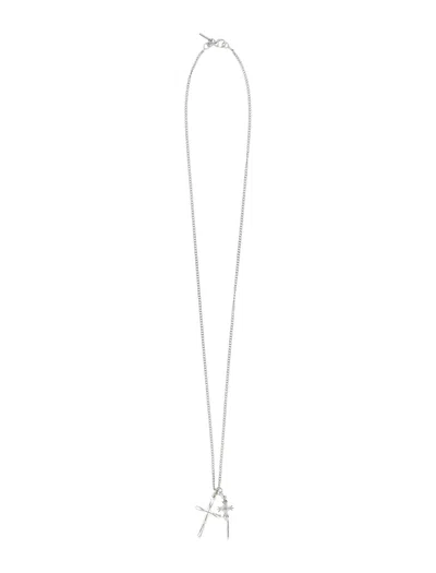 Emanuele Bicocchi Intricate Sterling Silver Pugnale And Cross Necklace In Gray
