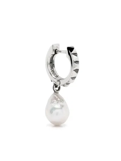EMANUELE BICOCCHI PYRAMID STUD PEARL HOOP EARRING