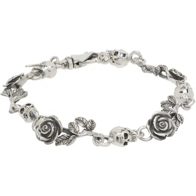 Emanuele Bicocchi Rose & Skull Bracelet In Silver