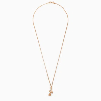 Emanuele Bicocchi Rose And Skull Necklace In 925 Gold-plated Silver In Multicolor