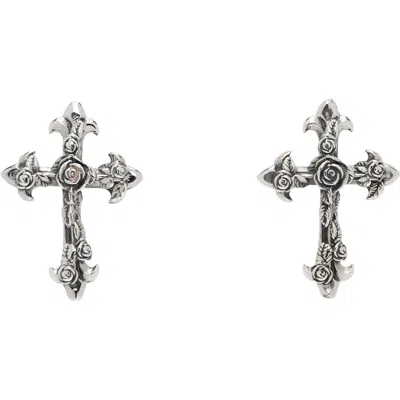 Emanuele Bicocchi Rose Cross Stud Earrings In Silver