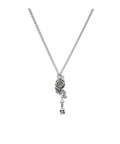 Emanuele Bicocchi Rose  Skull Pendant Necklace In Silver