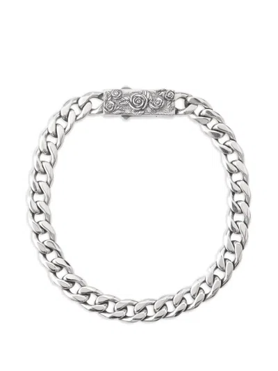 Emanuele Bicocchi Rose-engraved Curb-link Bracelet In Metallic