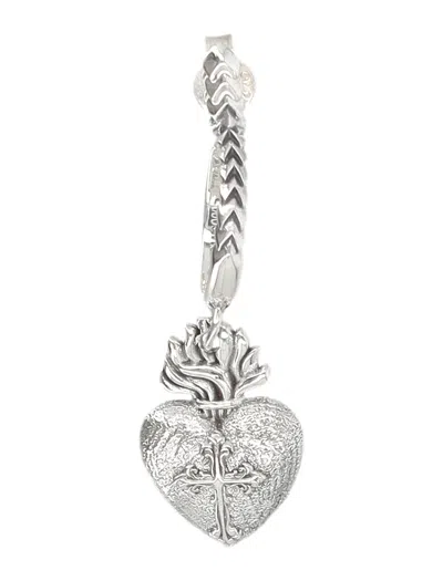 Emanuele Bicocchi Sacred Heart Hoop Earring Cross Detail In Metallic