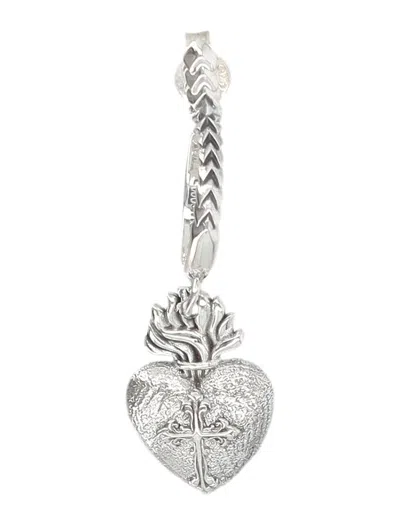 Emanuele Bicocchi Sacred Heart Hoop Earring Cross Detail In Metallic