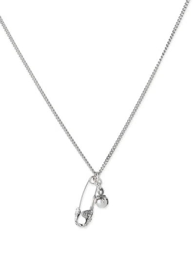Emanuele Bicocchi Safety Pin Pearl-pendant Necklace In 银色