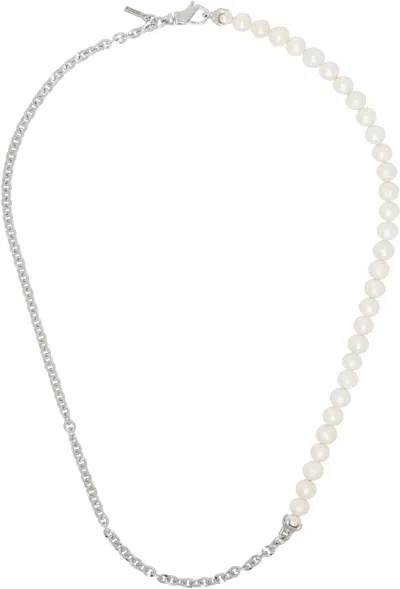 Emanuele Bicocchi Silver Large Half Chain & Half Pearl Necklace